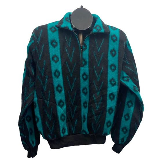 Vintage 1990s Stripe Quarter Zip Fleece Sweater Jacket USA Made / Medium - - Picture 3 of 4